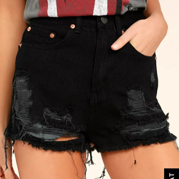 PRICE FIRMBlack Distressed Denim Cutoff Shorts - Picture 2 of 5